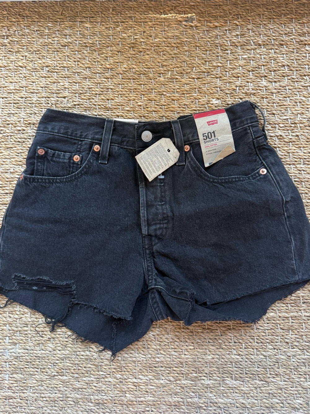 Levi’s 501 Original High Rise Black Denim Cutoff Shorts Size 25 NWT